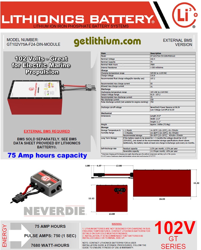 Lithionics Battery GT Series high performance 102 Volt lithium-ion battery system