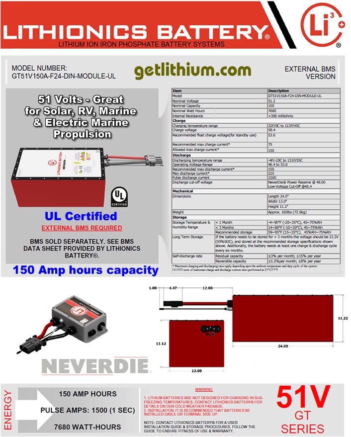 Lithionics Battery Lithium-ion High Performance 51 Volt Battery