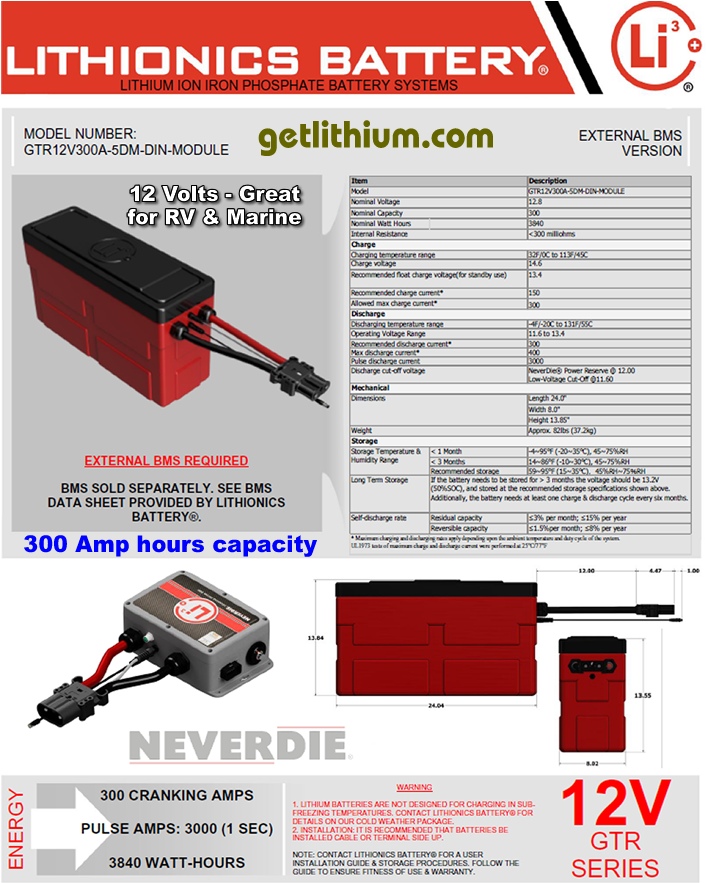 Lithionics Battery Lithium-ion High Performance 12 Volt Battery 