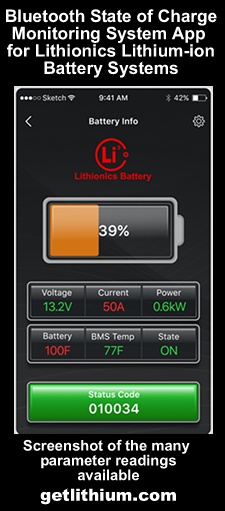 Click on the image for a  larger screenshot of the Lithionics lithium-ion battery SOC Smartphone App