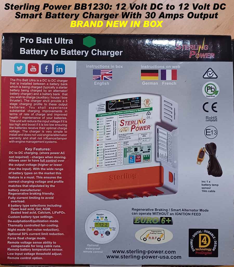 Sterling Power BB1230 12 Volt to 12 Volt DC battery to battery charger. 30 Amps output.