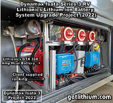 Photo showing the new Lithionics battery as well as the upgraded Xantrex Freedom XC Pro 3000 Watt inverter-charger in the Client's supplied extruded aluminum framework