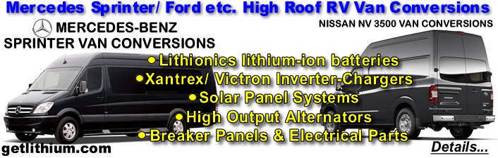 We specialize in Mercedes-Benz 
		Sprinter Vans, Ford, Nissan, Dodge and 
		other high roof RV van conversions 